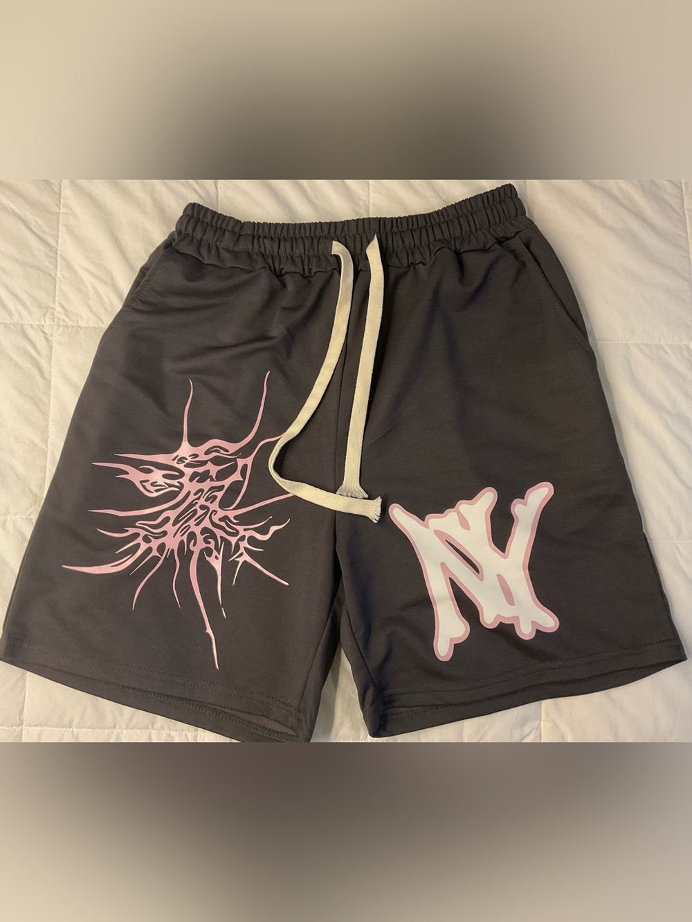 Men's Dark Gray Shorts with Pink Graphic Size Small Youth XXL